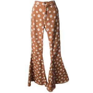 Daisy Flare Bell Bottom Jeans XS Stretch Denim Rust Floral Hippie Atar'd State